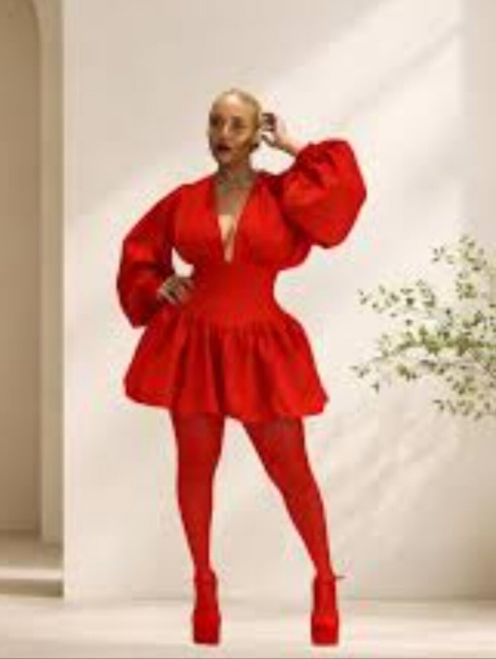 Rainbow Red Bubble Hem Dress. Size L/XL NWOT